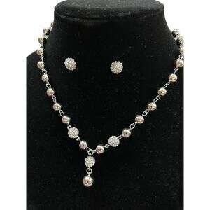 Silvertone Jewelry Set Pierced Earring Necklace Charter Club Sparkles